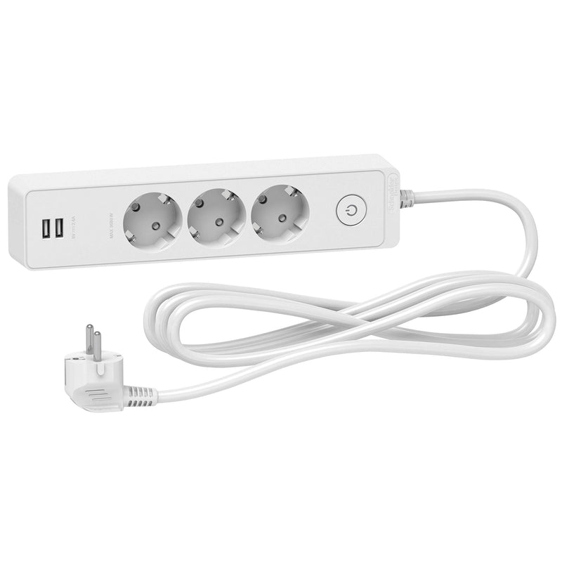 Schneider Electric ST943U3W Steckdosenleiste mit 3 Steckdosen und 2 USB-Ansch...